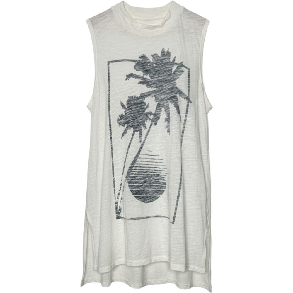 Sol Angeles Womens Medium Muscle Tank Tunic Top Palm Tree Graphic Slub Beach